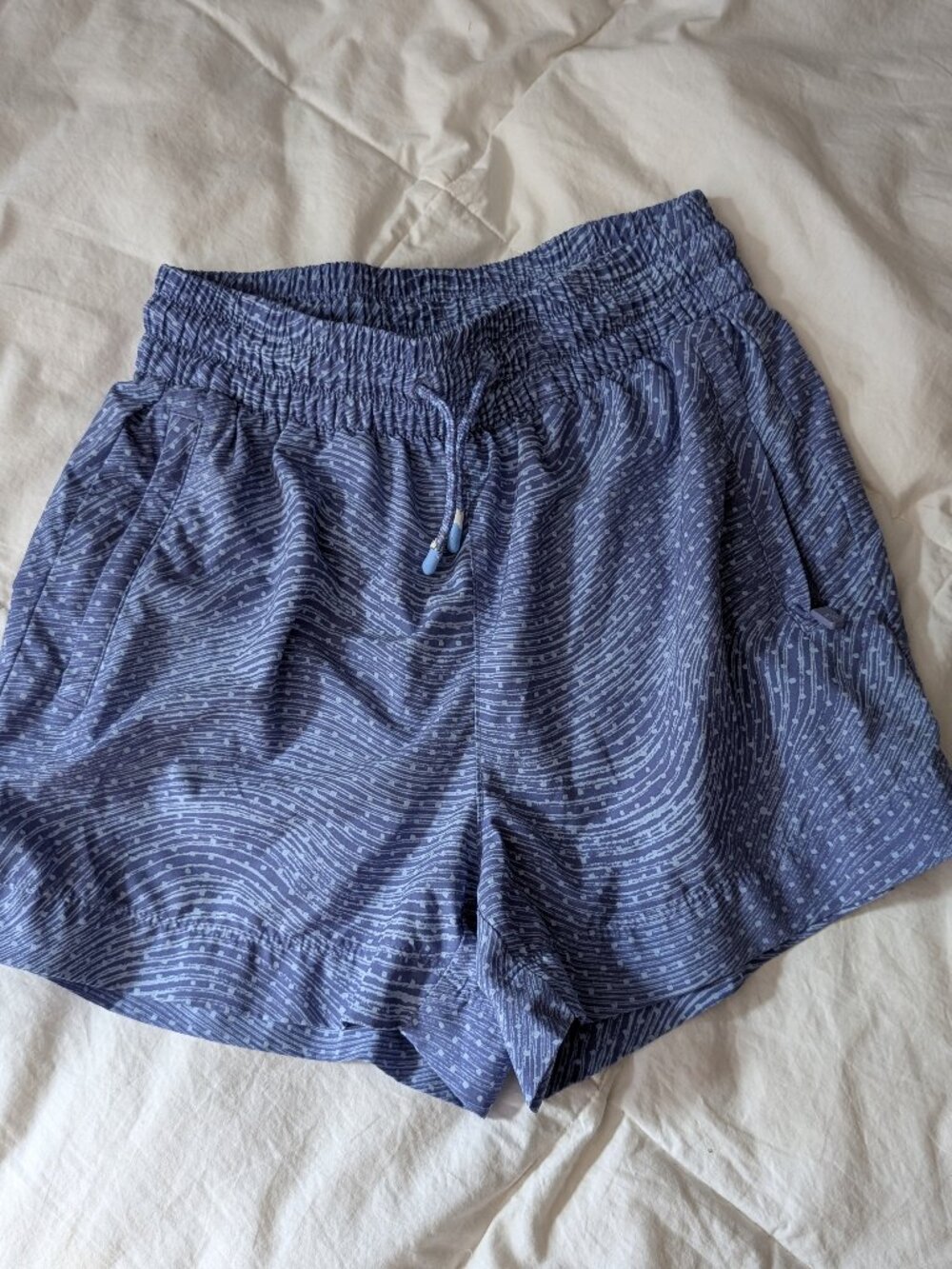 Athleta Girl Blue Patterned Athletic Shorts Drawstring Waist Size Medium 8-10